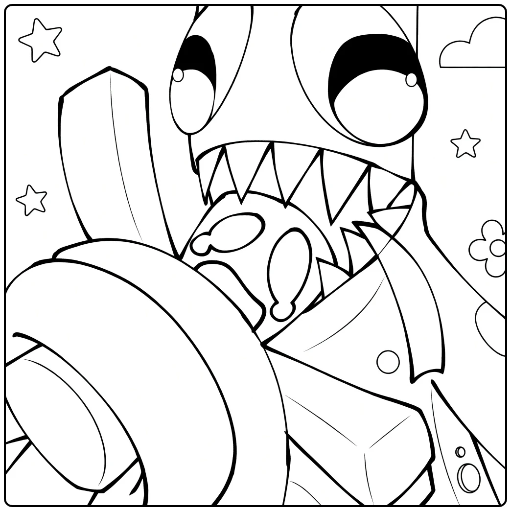 Green Rainbow Friends coloring page featuring a close-up monster face