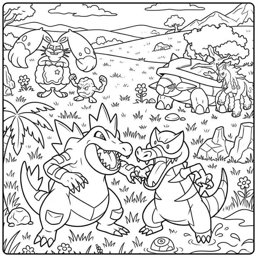ground Pokemon coloring page with strong earth-themed characters
