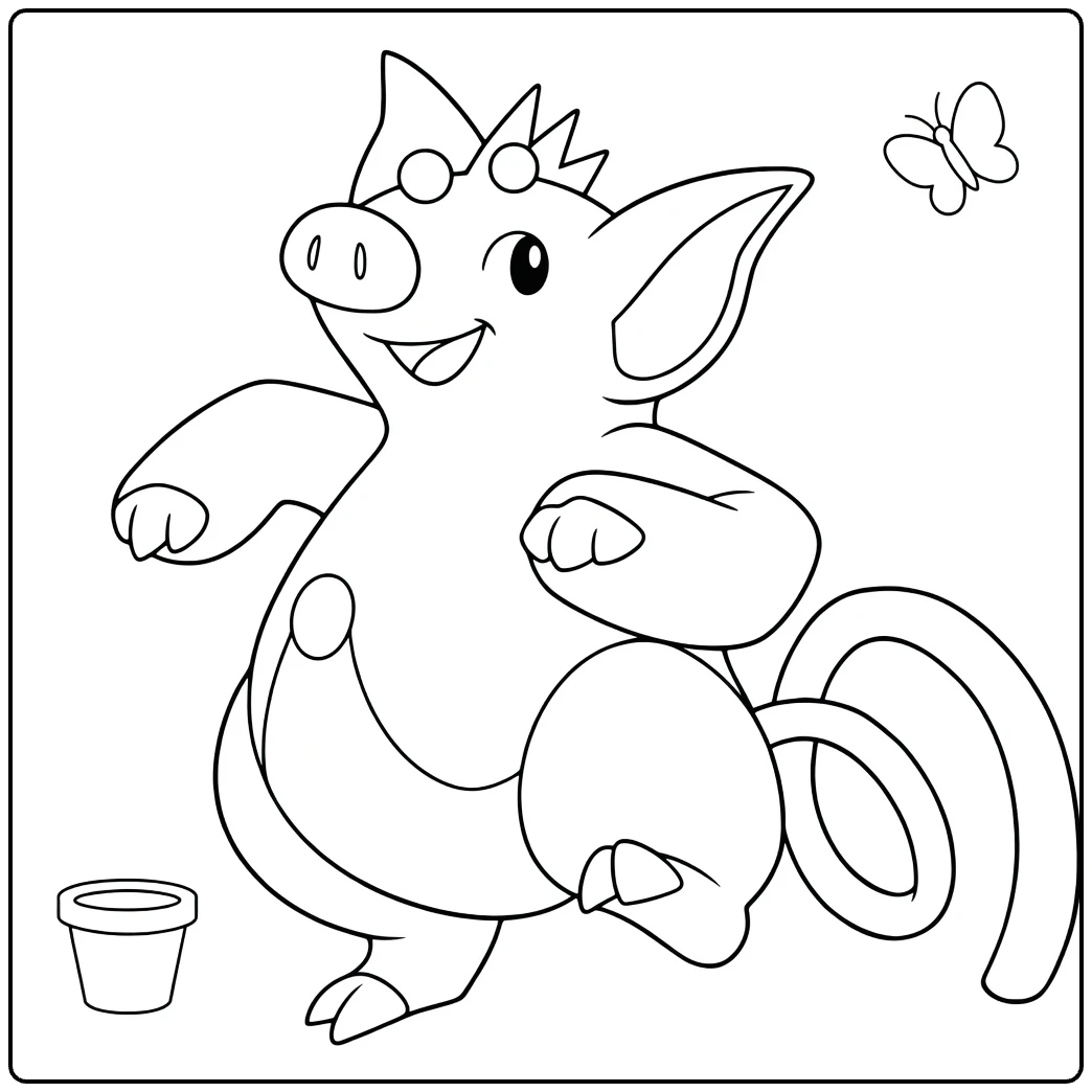 grumpig coloring page of dansende grumpig with flower pot