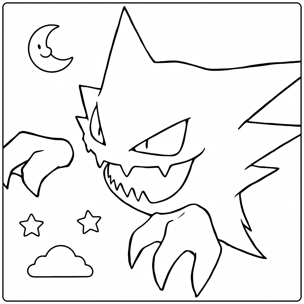 Haunter Scary Pokemon Ghost in Night Sky coloring page