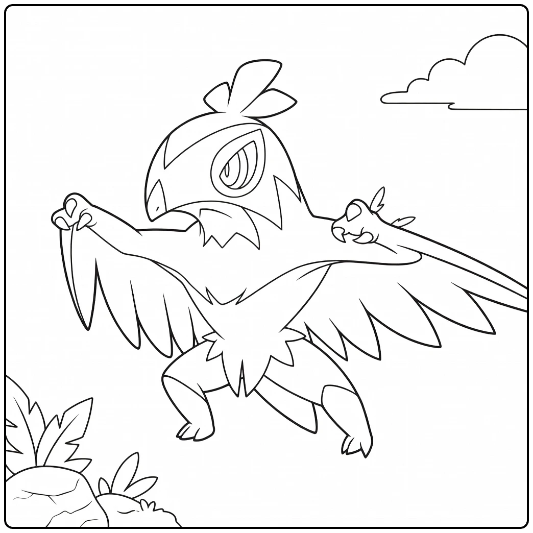 Hawlucha in Dynamic Action Pose coloring page