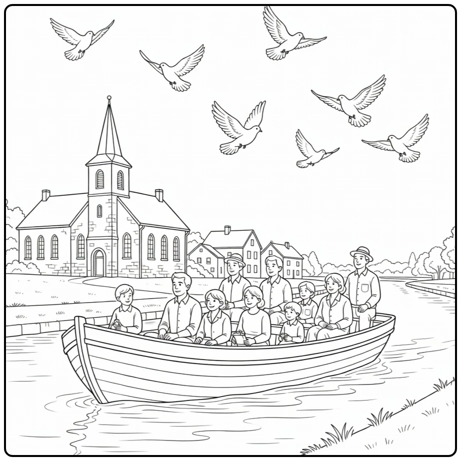 hemelvaart coloring page boottocht na dienst on gracht