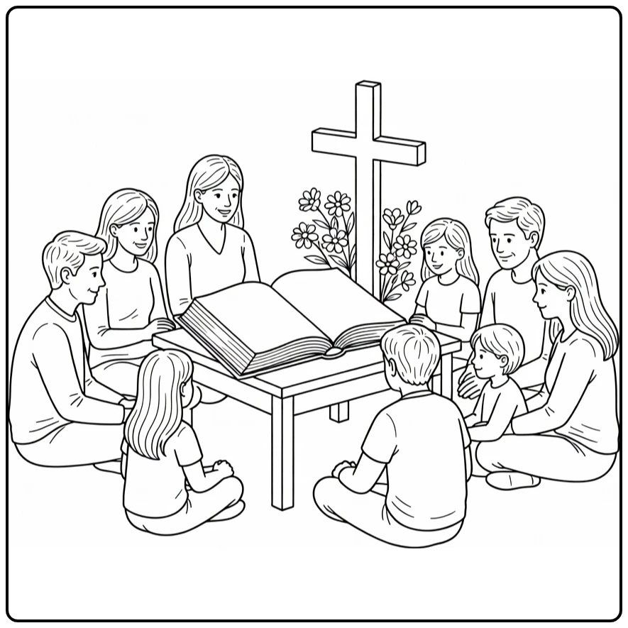 hemelvaart Family Devotie Bijbel Kruis Flowers coloring page
