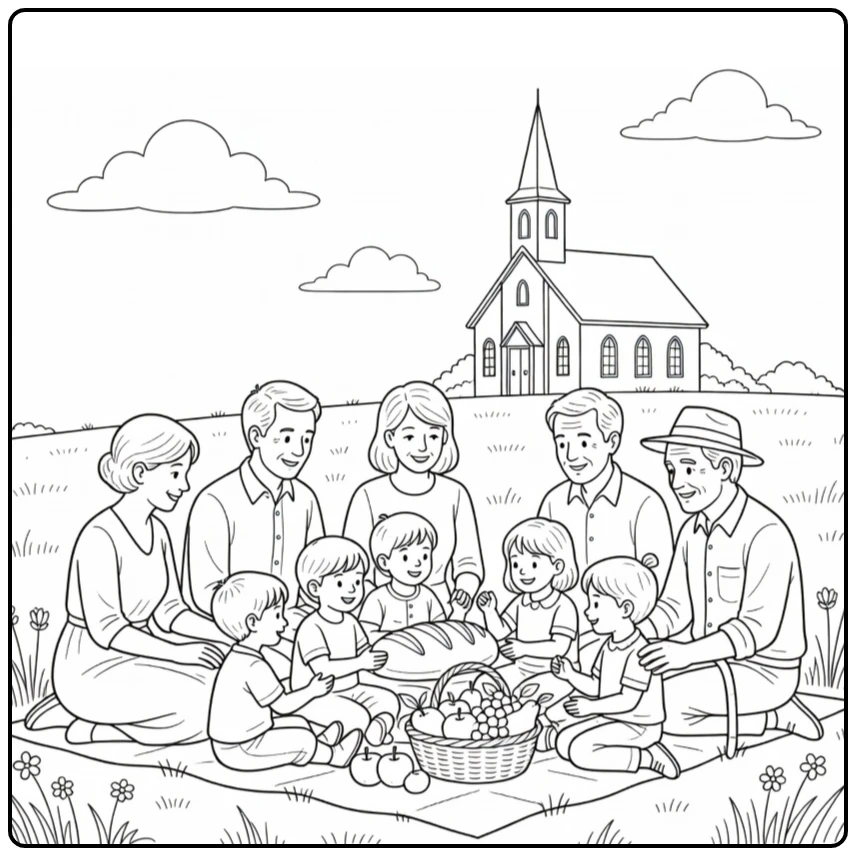 hemelvaart coloring page gezellige familiepicknick on hemelvaartsdag