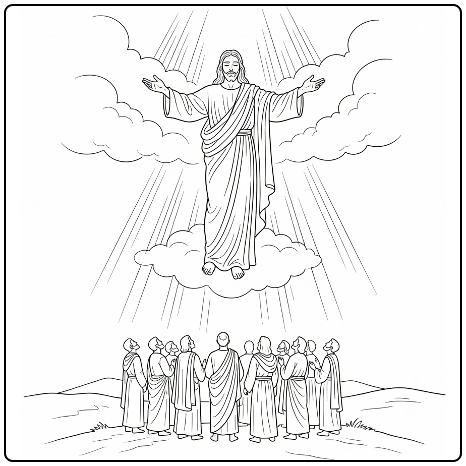 hemelvaart coloring page jezus hemelvaart with discipelen