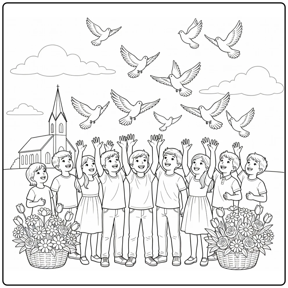 hemelvaart coloring page children loslaten doves hemel