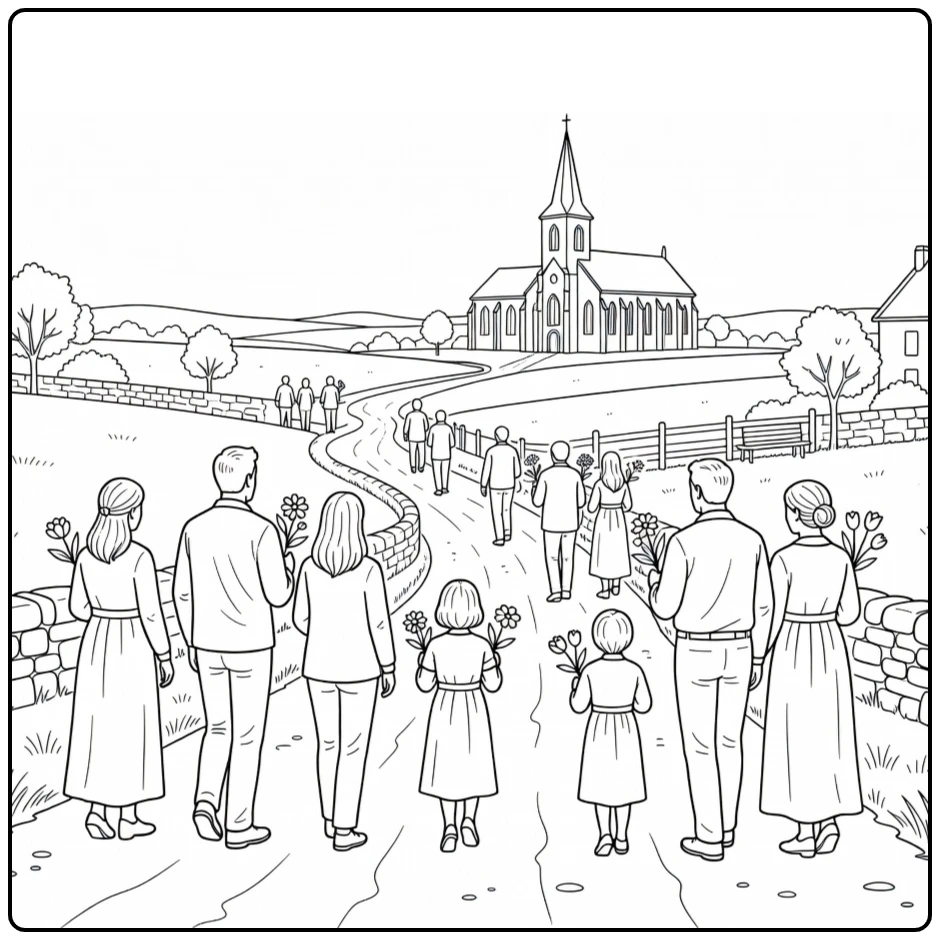 hemelvaart coloring page ochtend gebedswandeling with flowers