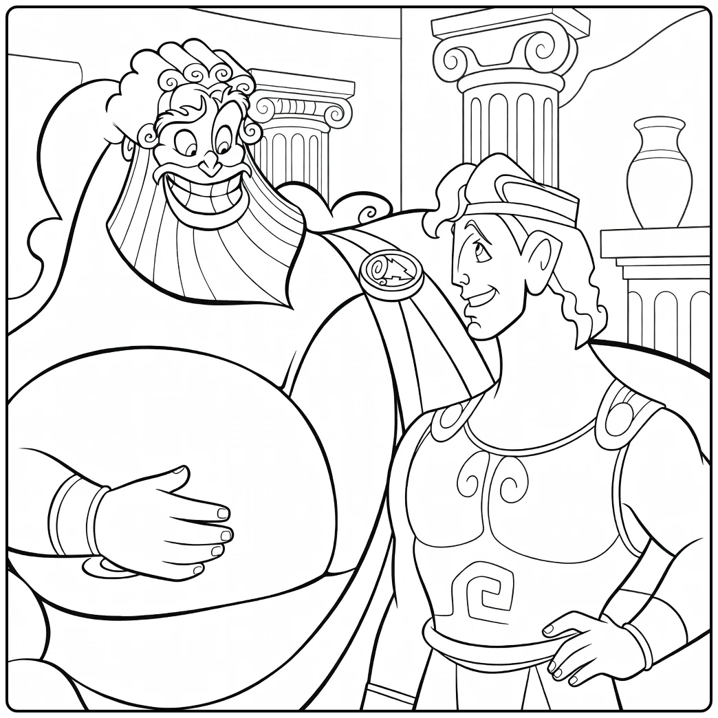 hercules coloring page in antieke griekse tempel with zuilen