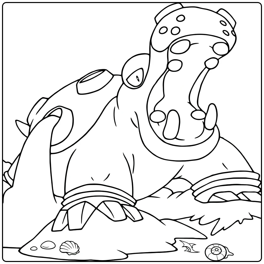 Hippowdon Open Mouth and Beach coloring page