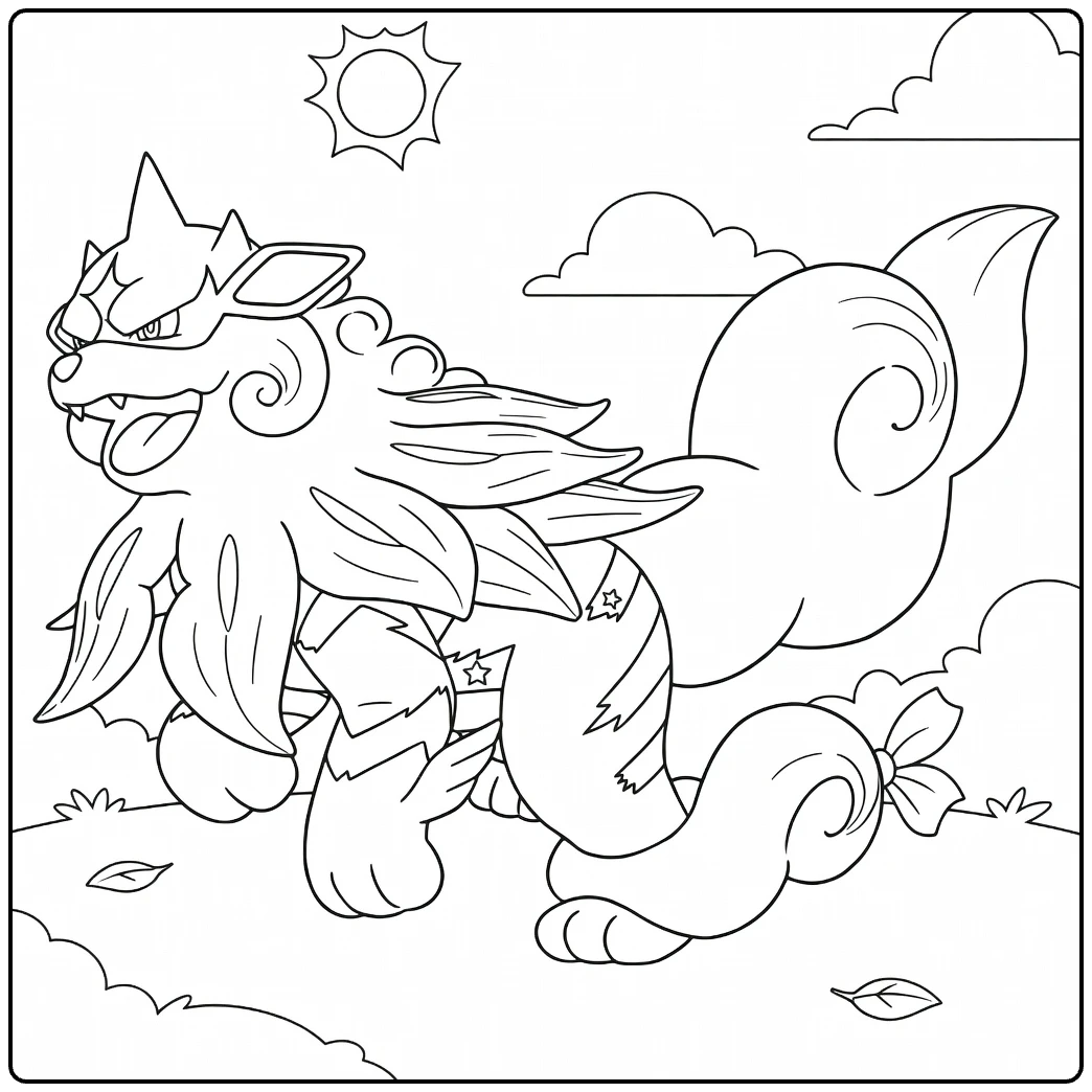 Hisuian Arcanine in Action on Grass Field coloring page