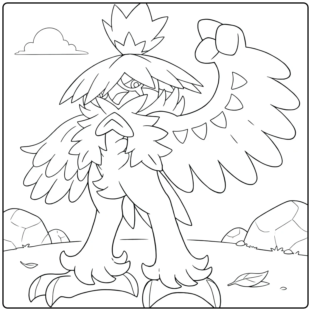 Hisuian Decidueye in Tough Battle Pose coloring page