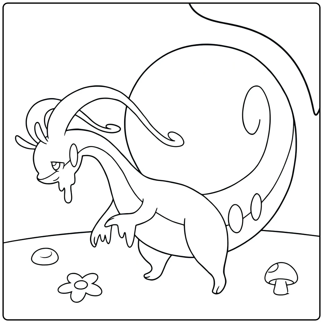 Hisuian Goodra Angry Dragon with Flower coloring page