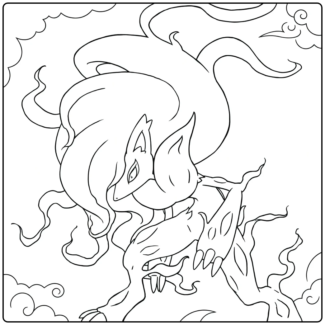 hisuian zoroark coloring page in dreigende pose