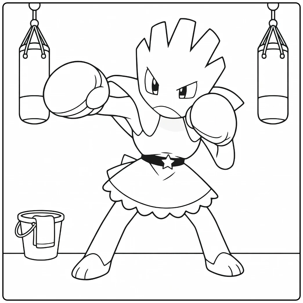 Hitmonchan in Boxing Pose with Bags coloring page