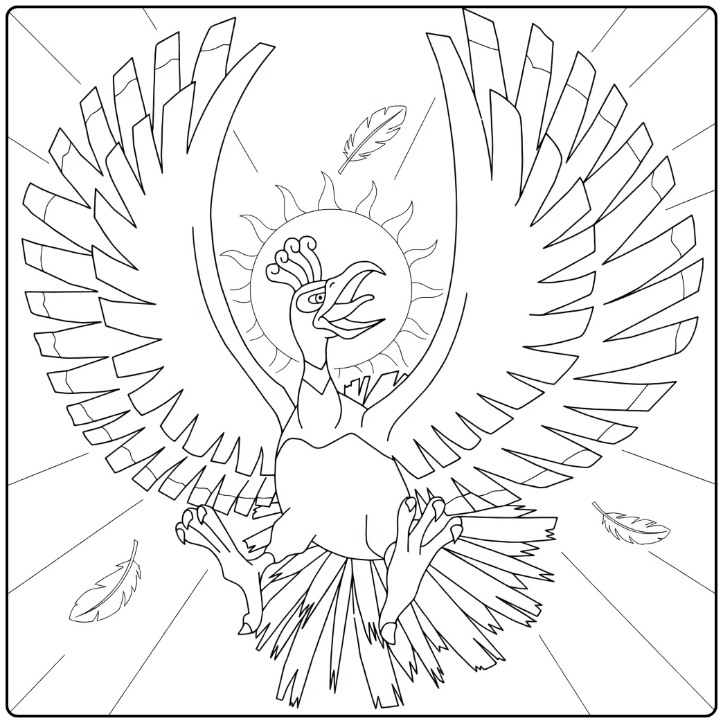 Ho-Oh Majestic Fire Pokemon in Flight coloring page