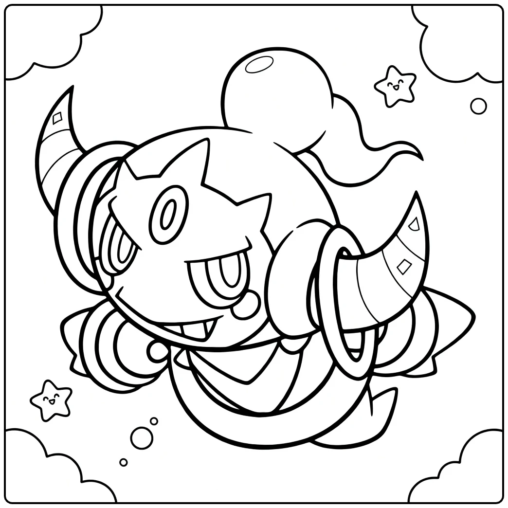 hoopa coloring page with stars bellen and playful blik
