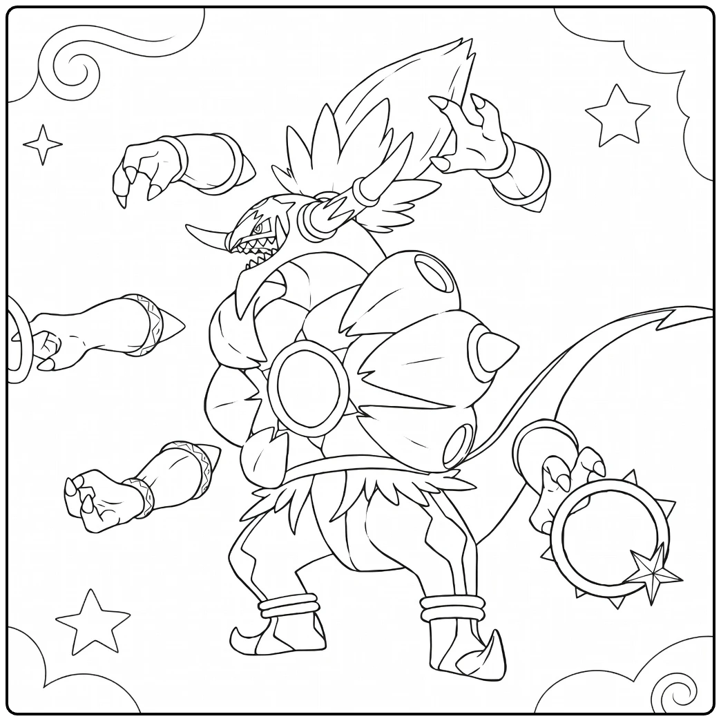 Hoopa Unbound Form for Pokemon Fans coloring page