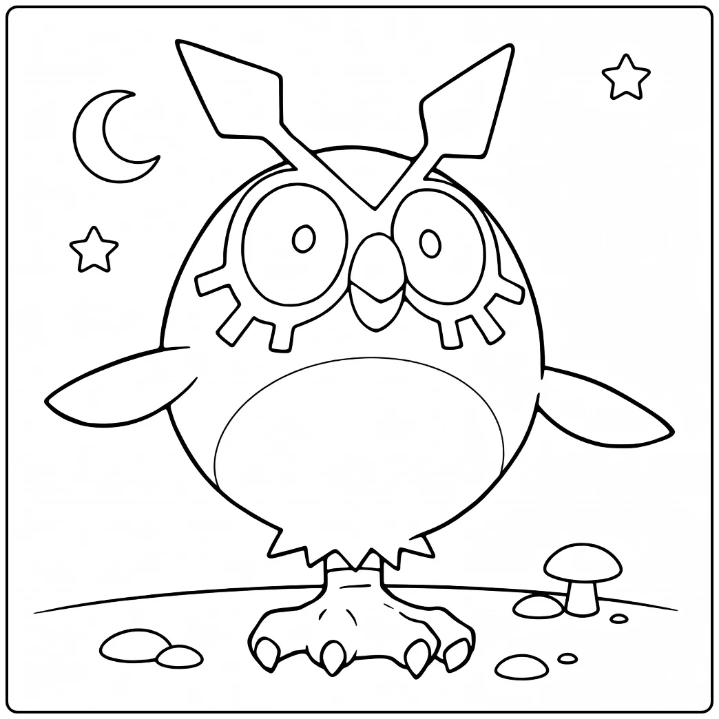 Hoothoot Night Landscape Pokemon Owl coloring page