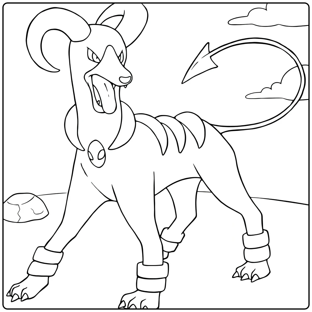 Houndoom Fierce Fire Pokemon with Spikes coloring page