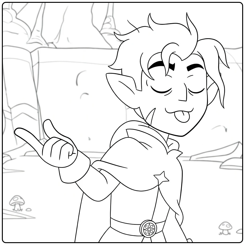 hunter coloring page playful elf with tong from in the natuur