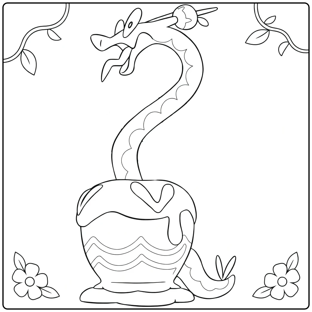 hydrapple coloring page with slang and bloemenranken