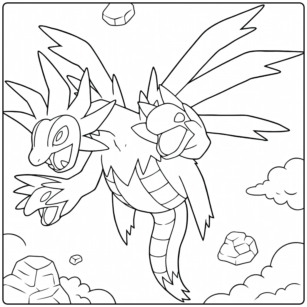 hydreigon coloring page vliegende Pokemon dragon with stenen