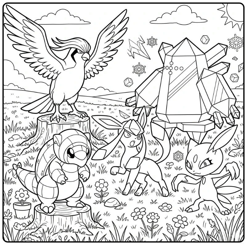 ice Pokemon coloring page with an icy tiger-like character