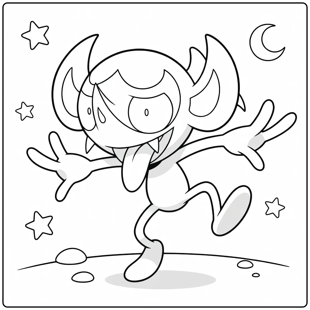 Impidimp Funny Pokemon with Stars and Maan coloring page