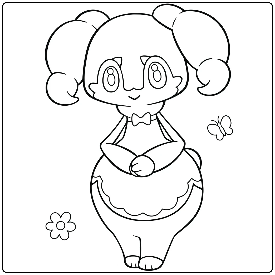 indeedee female coloring page with vlinder and flower