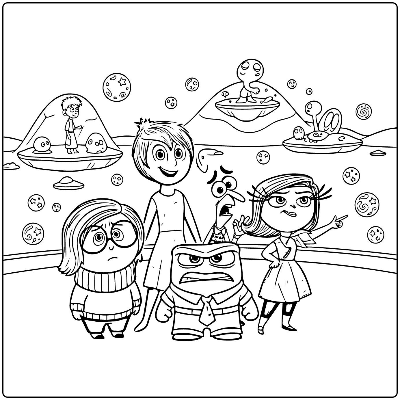 inside Out Emotions with Rileys Personality coloring page
