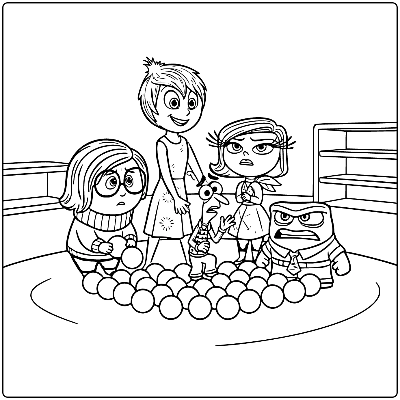 Inside Out coloring page with Joy helping Fear