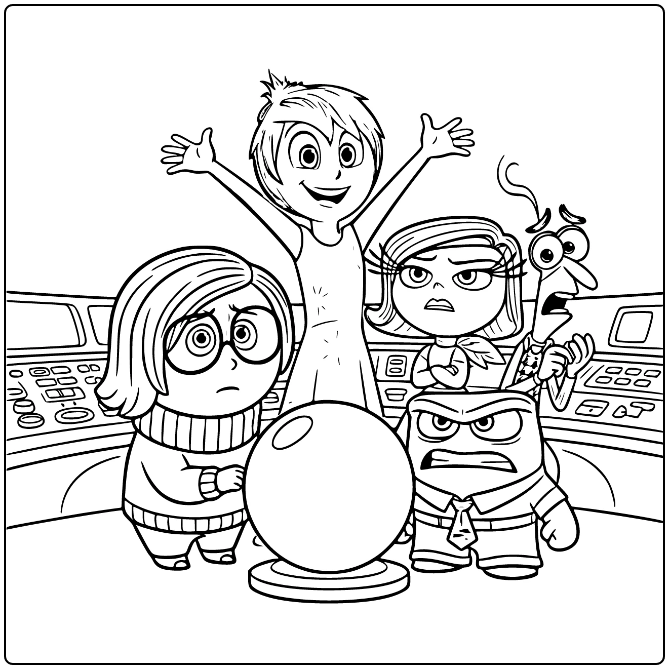 inside Out Joy and Friends with Memory Sphere coloring page