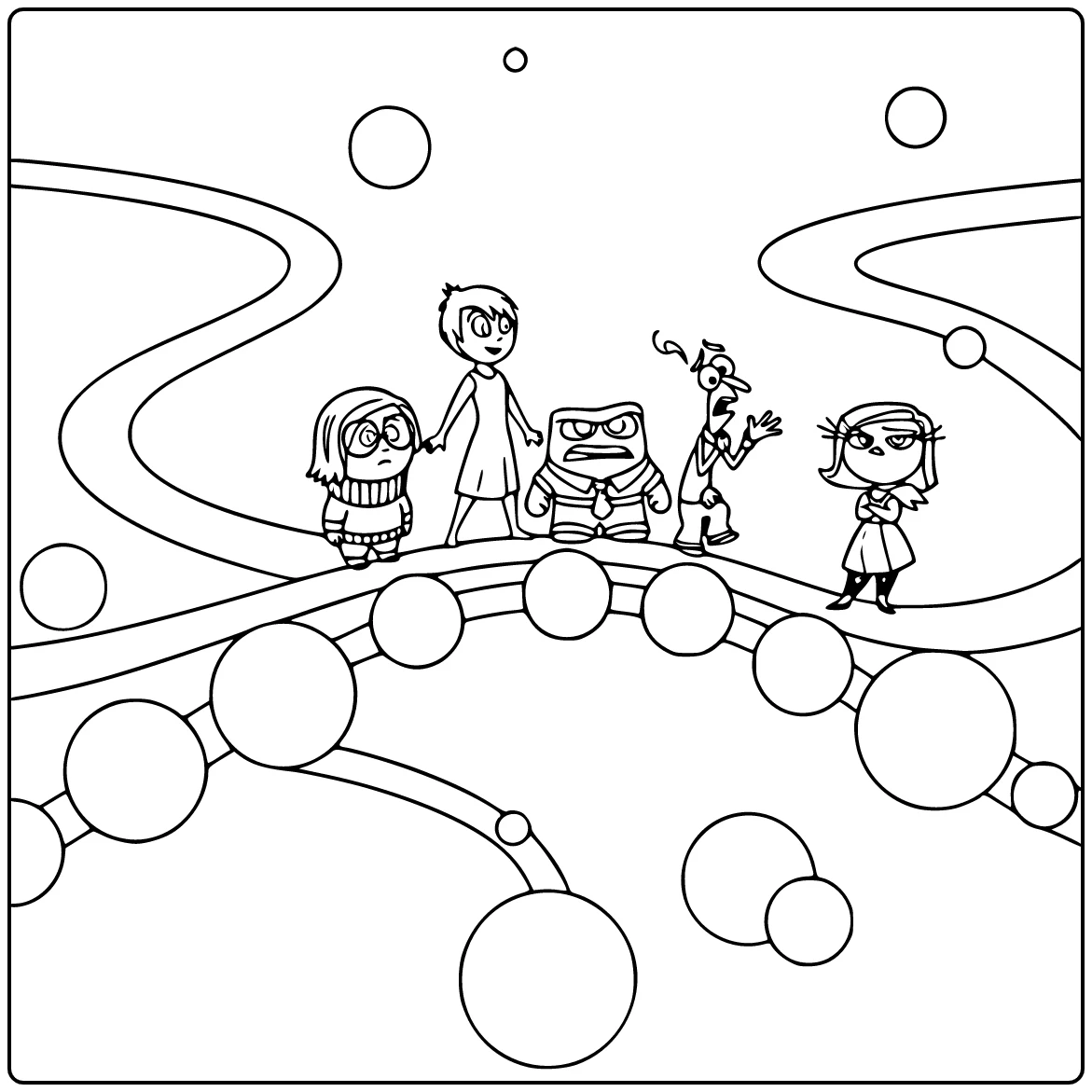 inside Out Joy and Friends Over the Bridge coloring page