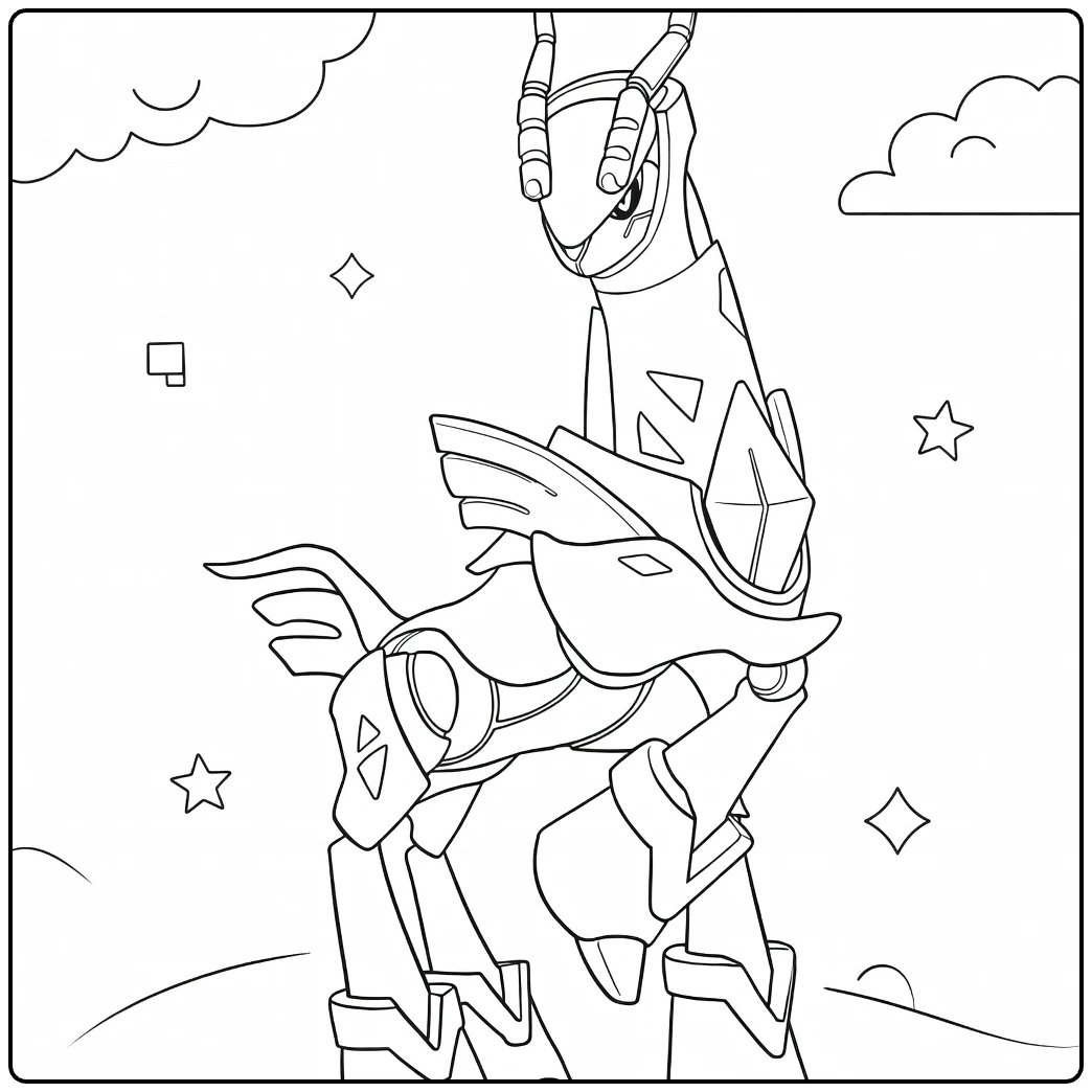 Iron Crown Futuristic Deer Pokemon coloring page