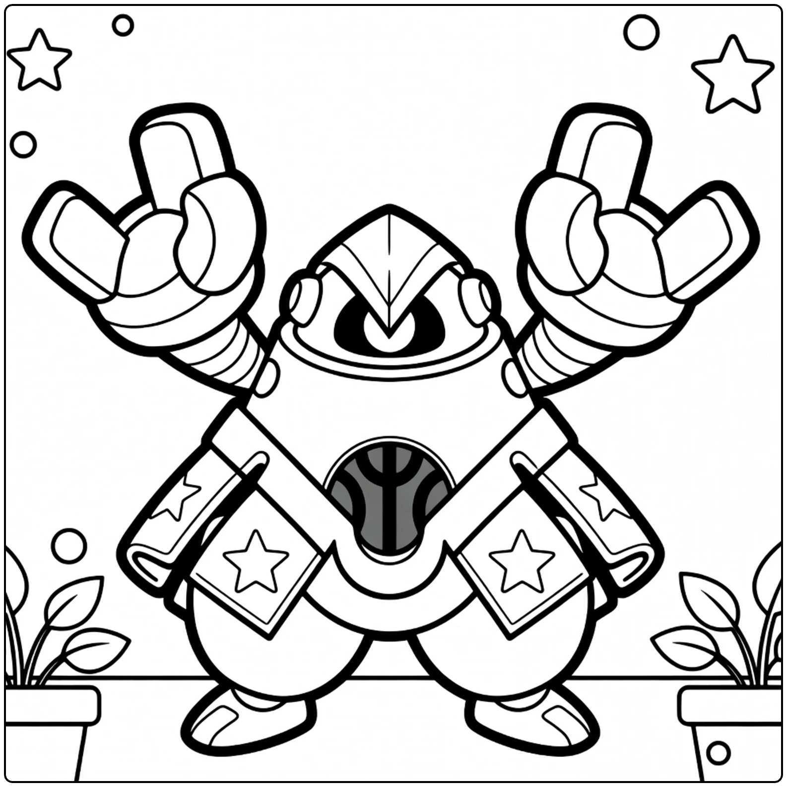 Iron Hands Pokemon in Action with Stars coloring page