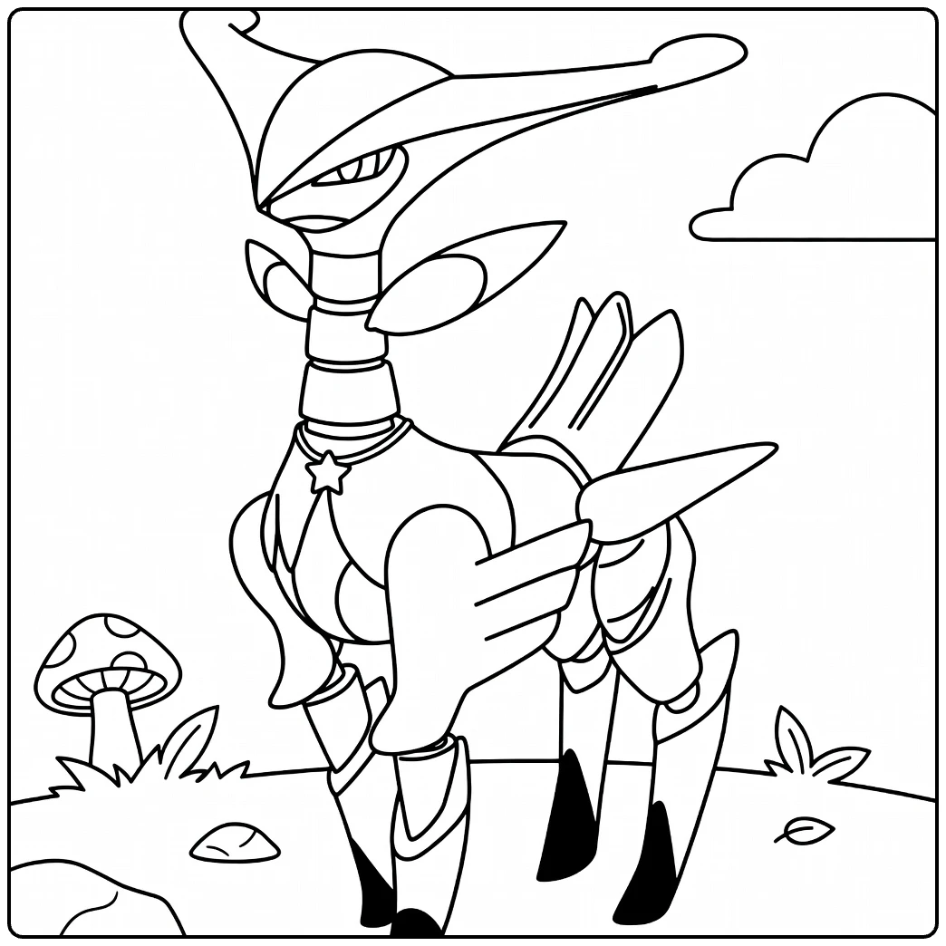 iron leaves coloring page robot Pokemon natuurlandschap