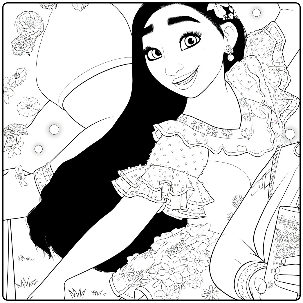 Isabela Madrigal Smiling Encanto Princess coloring page