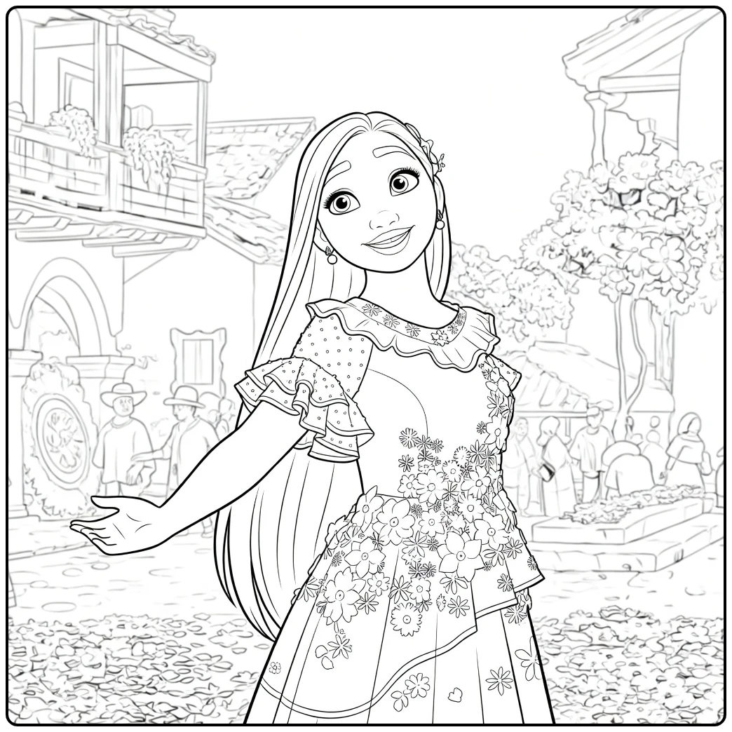 Isabela Madrigal Smile and Flowers coloring page