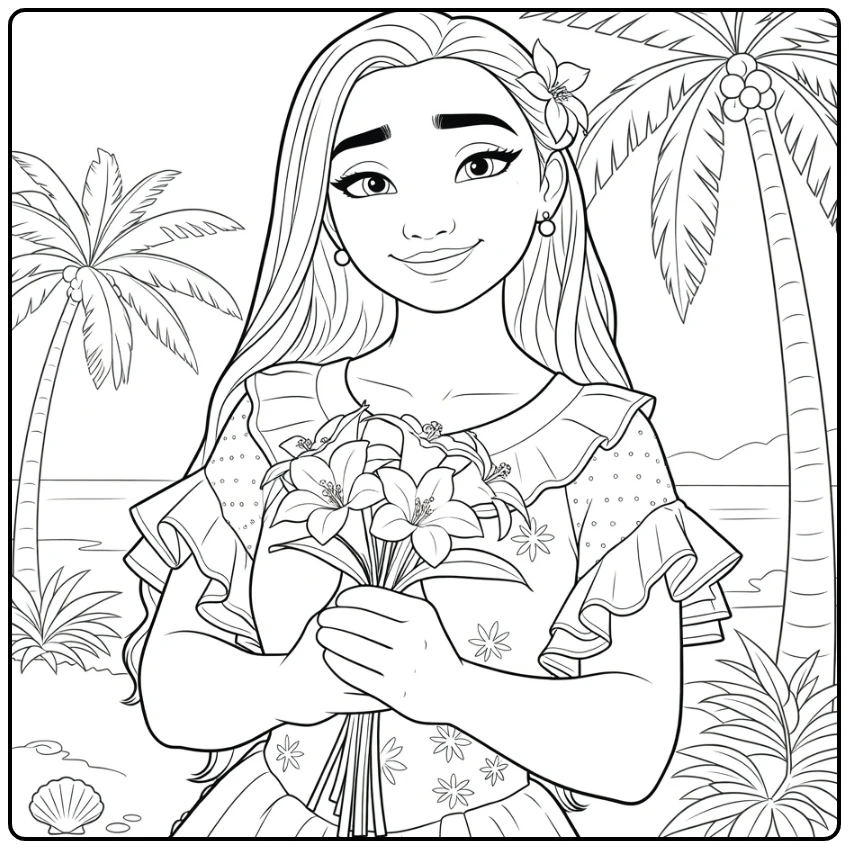 Isabela Madrigal Tropical Flower Dress coloring page