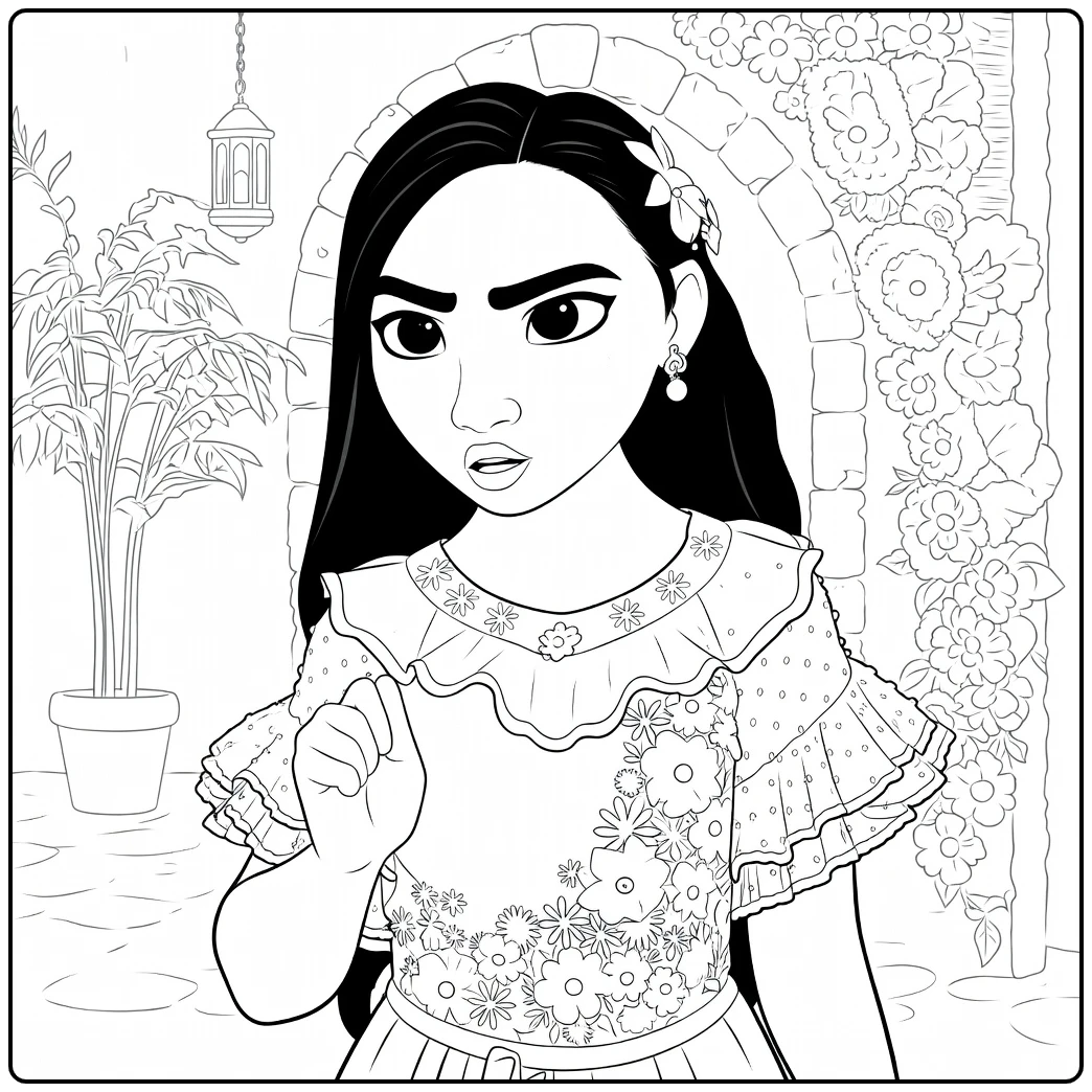 Isabela Madrigal from Encanto with Plants coloring page