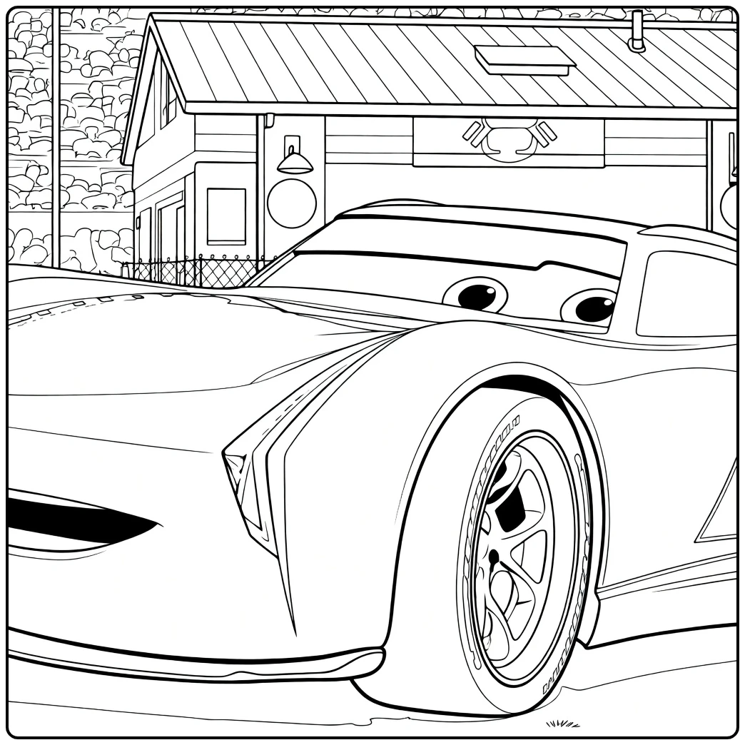 jackson storm coloring page with stadion and garage