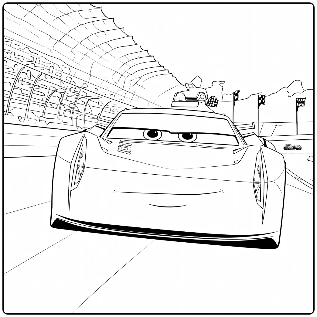 jackson Storm in Raceactie on Track coloring page