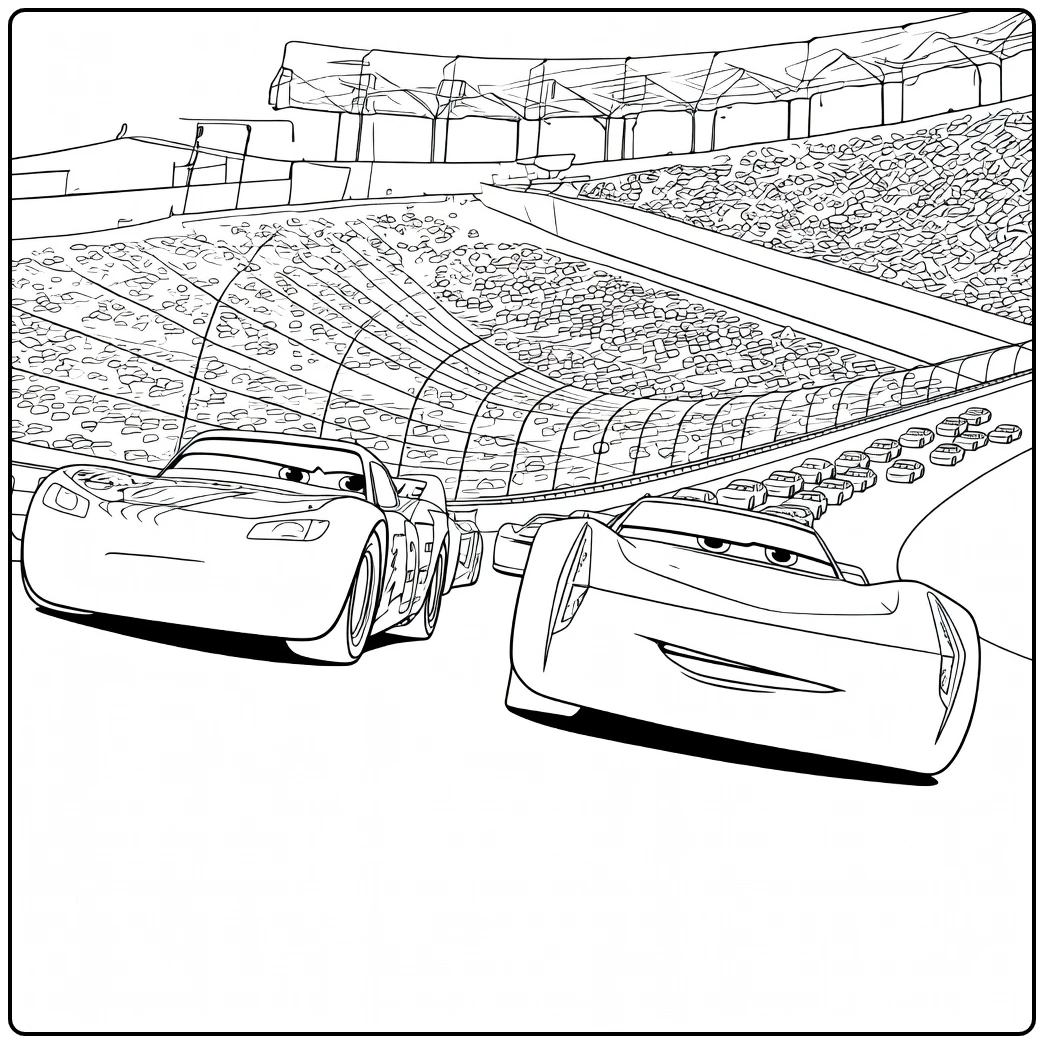 jackson Storm Race Tegen Mcqueen in Stadion coloring page