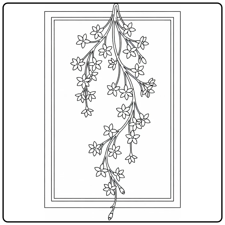 Jasmine coloring page featuring a hanging vine with star flowers