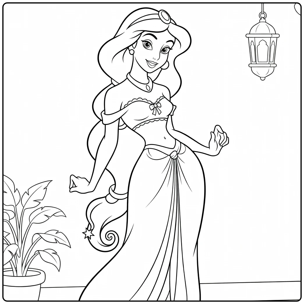 Jasmine Elegant Standing Princess coloring page