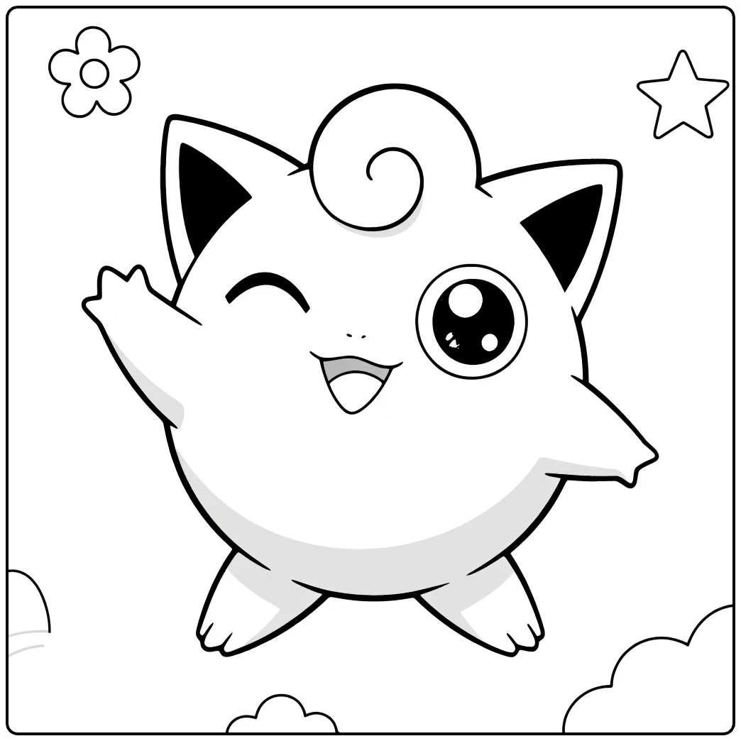 jigglypuff Happy Jumping Pokmon with Stars coloring page
