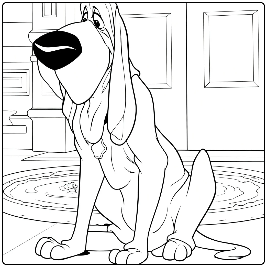 jock Hond Next to Fontein with Duck coloring page