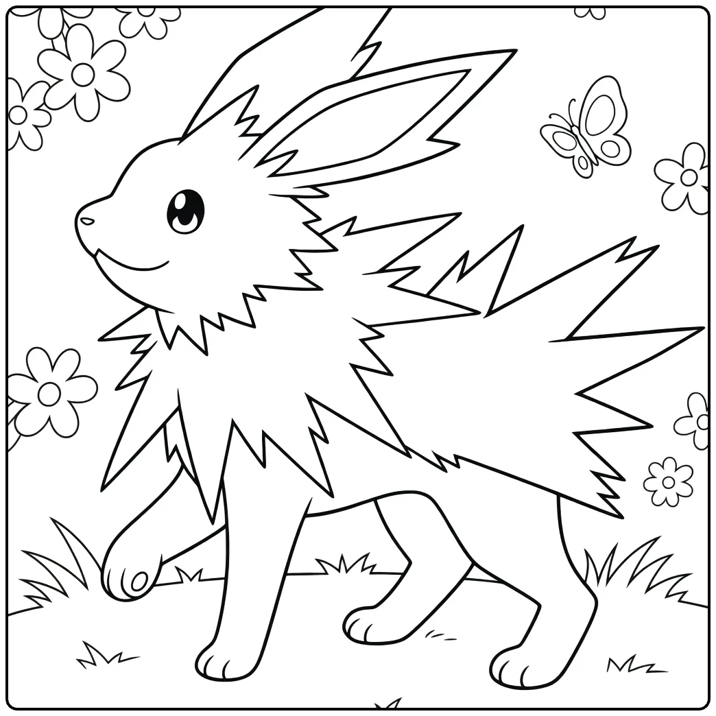 Jolteon Cute Pokemon in the Meadow coloring page