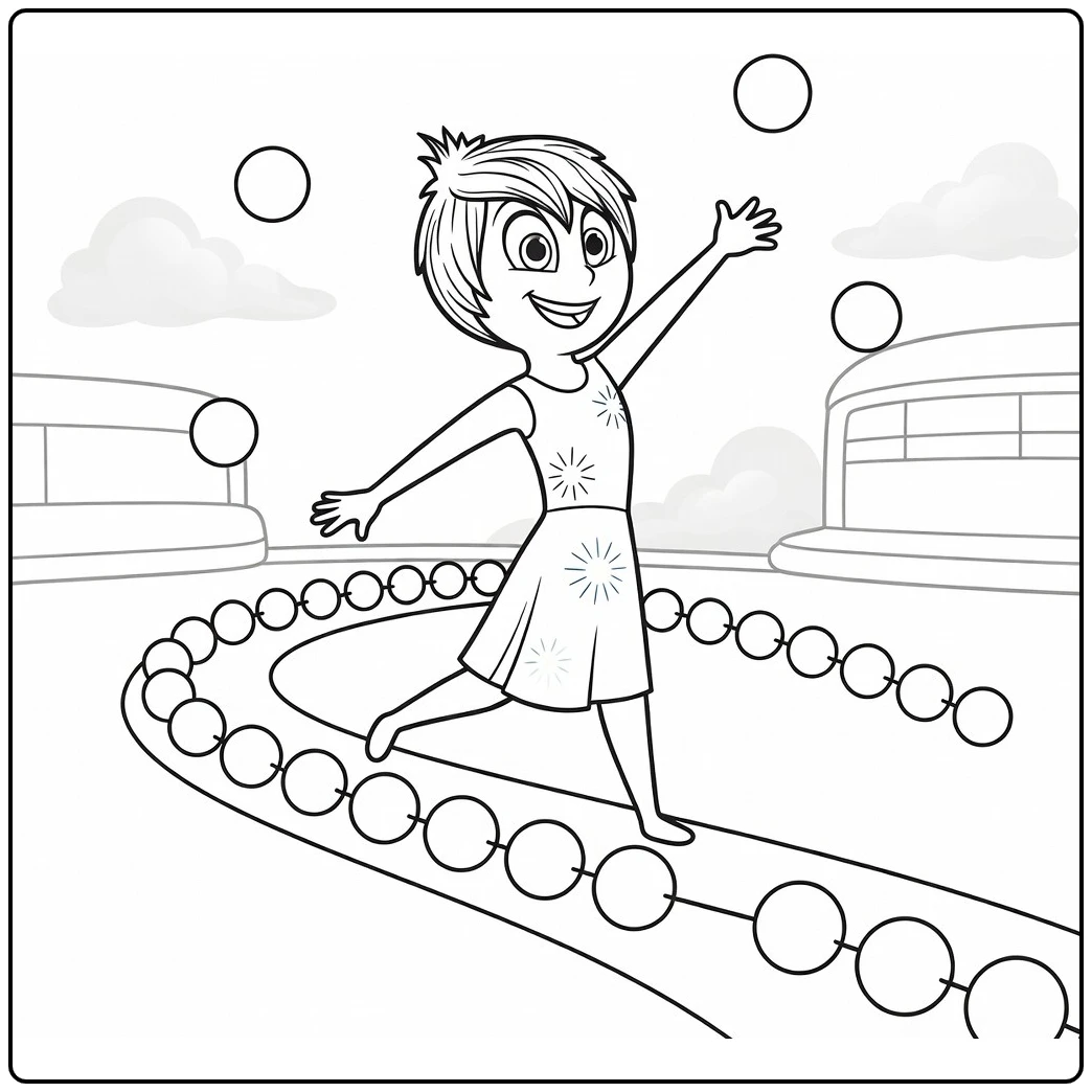 joy Inside Out Cheerful Jumping Over Memory Orb Path coloring page