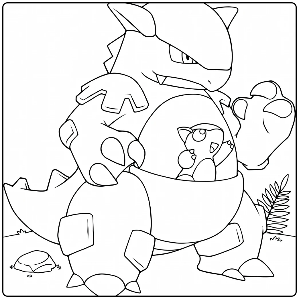 kangaskhan Moeder with Jong coloring page